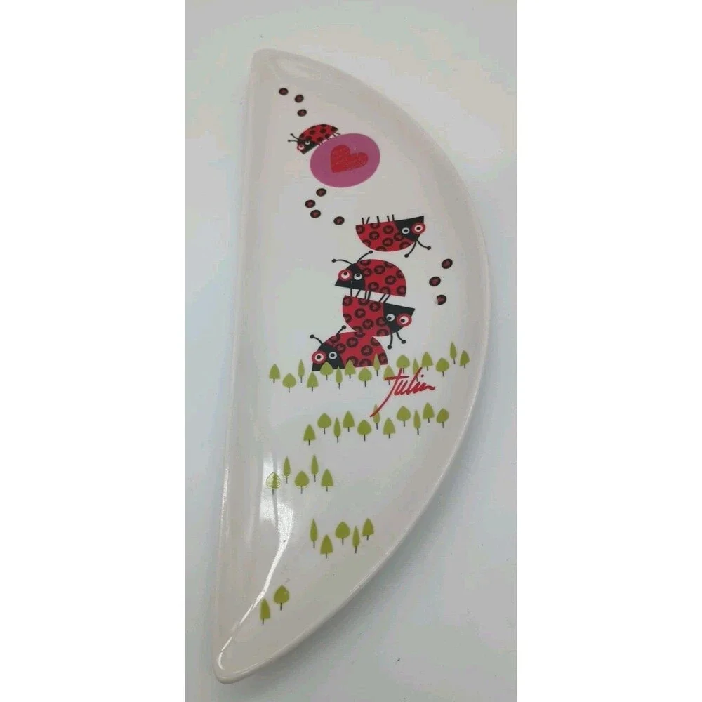 Julien Chung Half Moon Dish Ladybug Love Lovely Trees Hearts